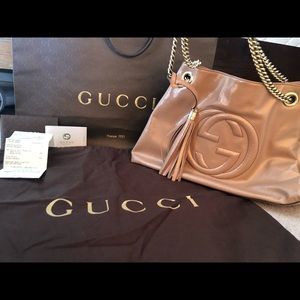Gucci patent leather bag in blush... w All papers